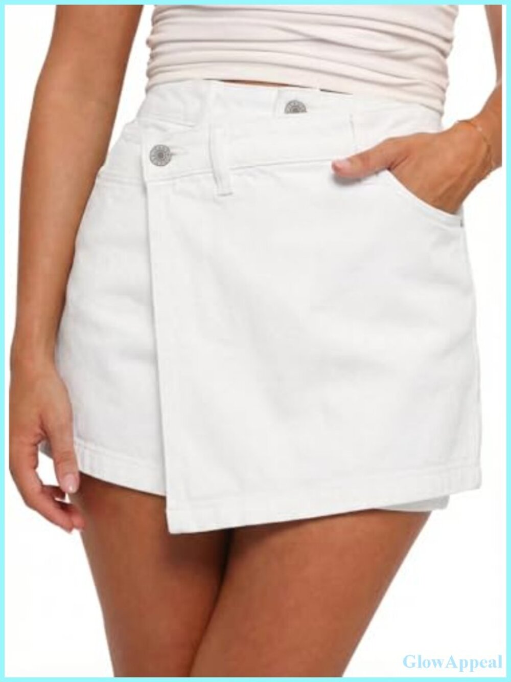 High Waisted Asymmetrical Jean Skort Wrap Stretchy Denim Shorts for Women